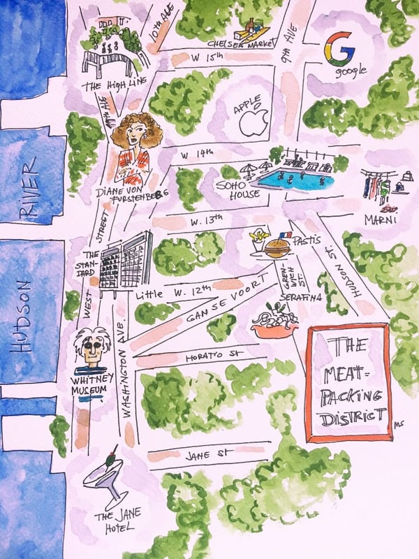 Mapa ilustrado de Meatpacking District en Nueva York