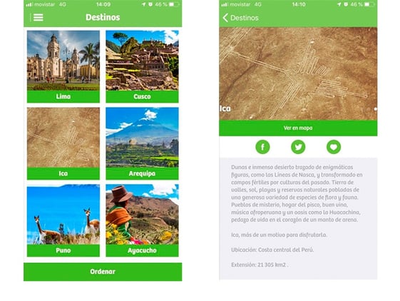 Pantallazos app Peru Travel