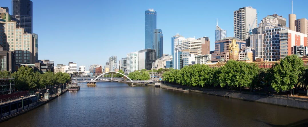 Vista desde el río de Melbourne, Australia