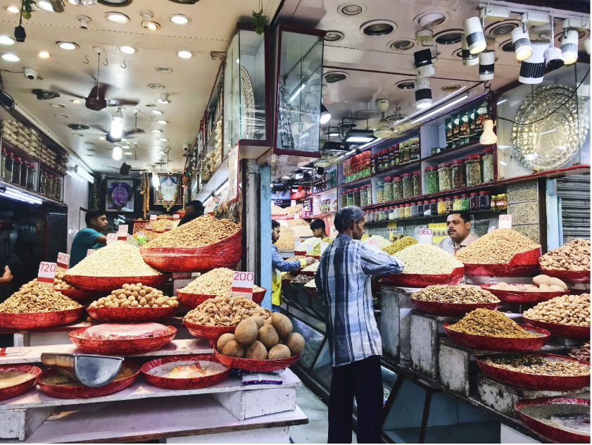 Mercado en Delhi, viaje a la India