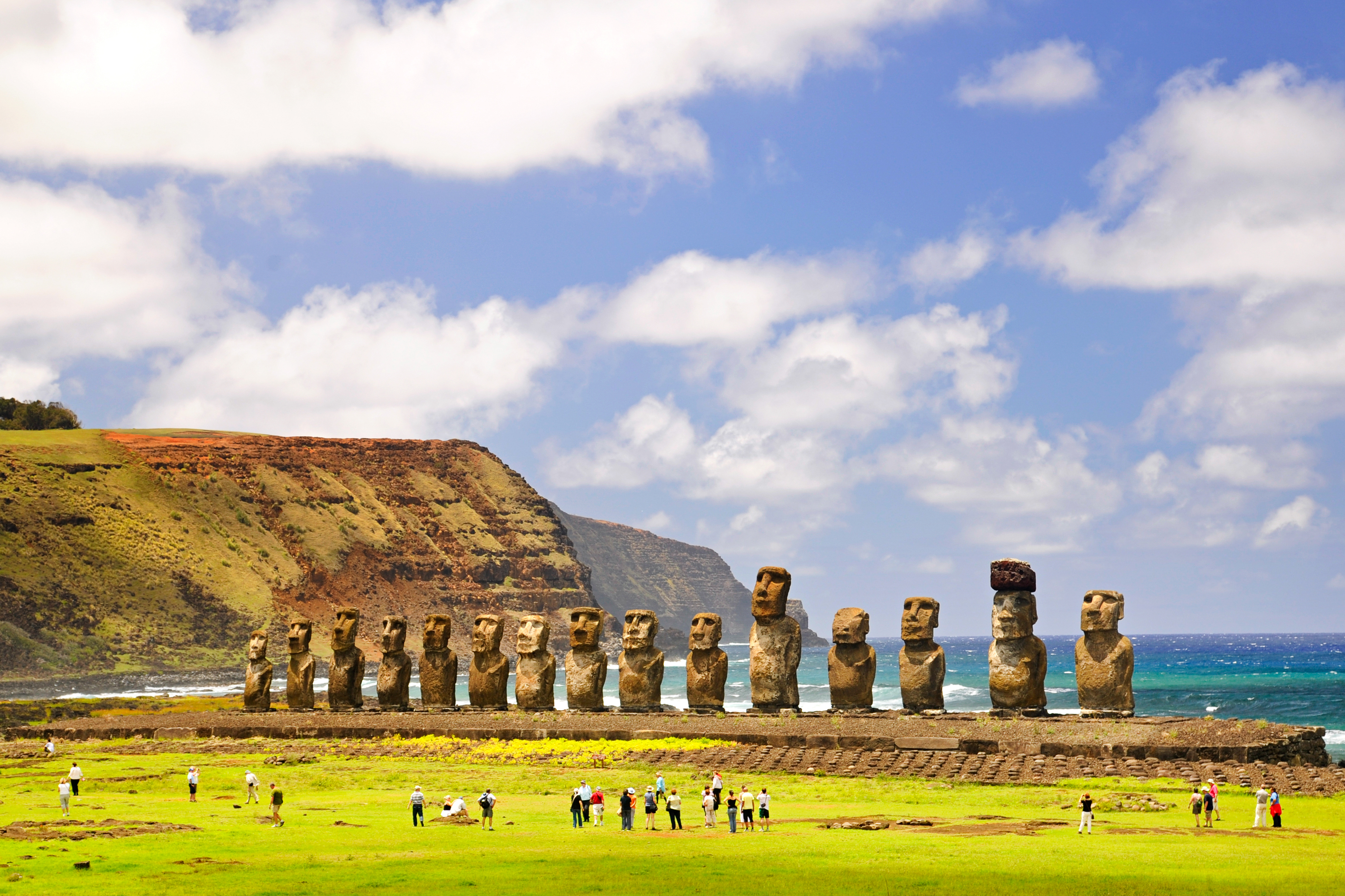 Moáis del Ahu Tongariki en un viaje a Isla de Pascua